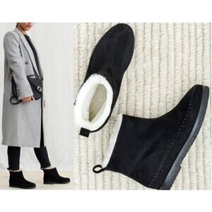 Jenni Kayne 6 Suede Moc Shearling Ankle Boots Slip On Booties Winter Black 36